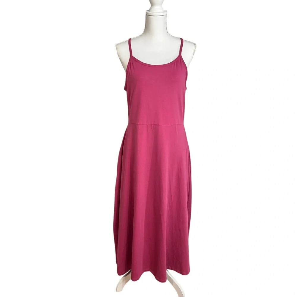 Pact Organic Womens Fit and Flare Midi Dress in Pink/Purple Color Size XL - Picture 1 of 8